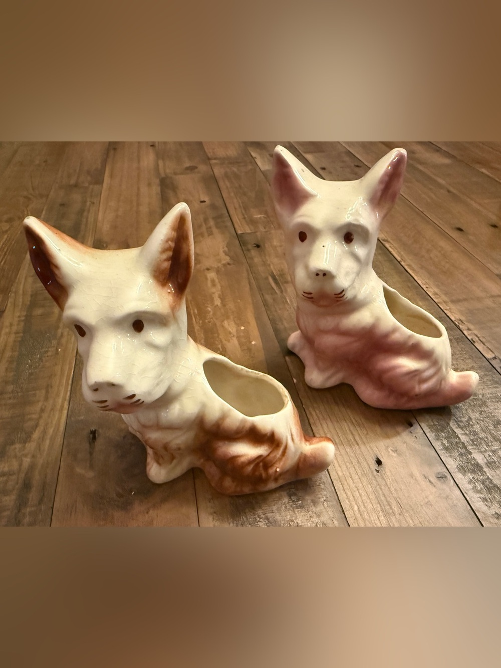 Vintage 1950’s Ceramic Scottie Dog Planters - Cream and Brown